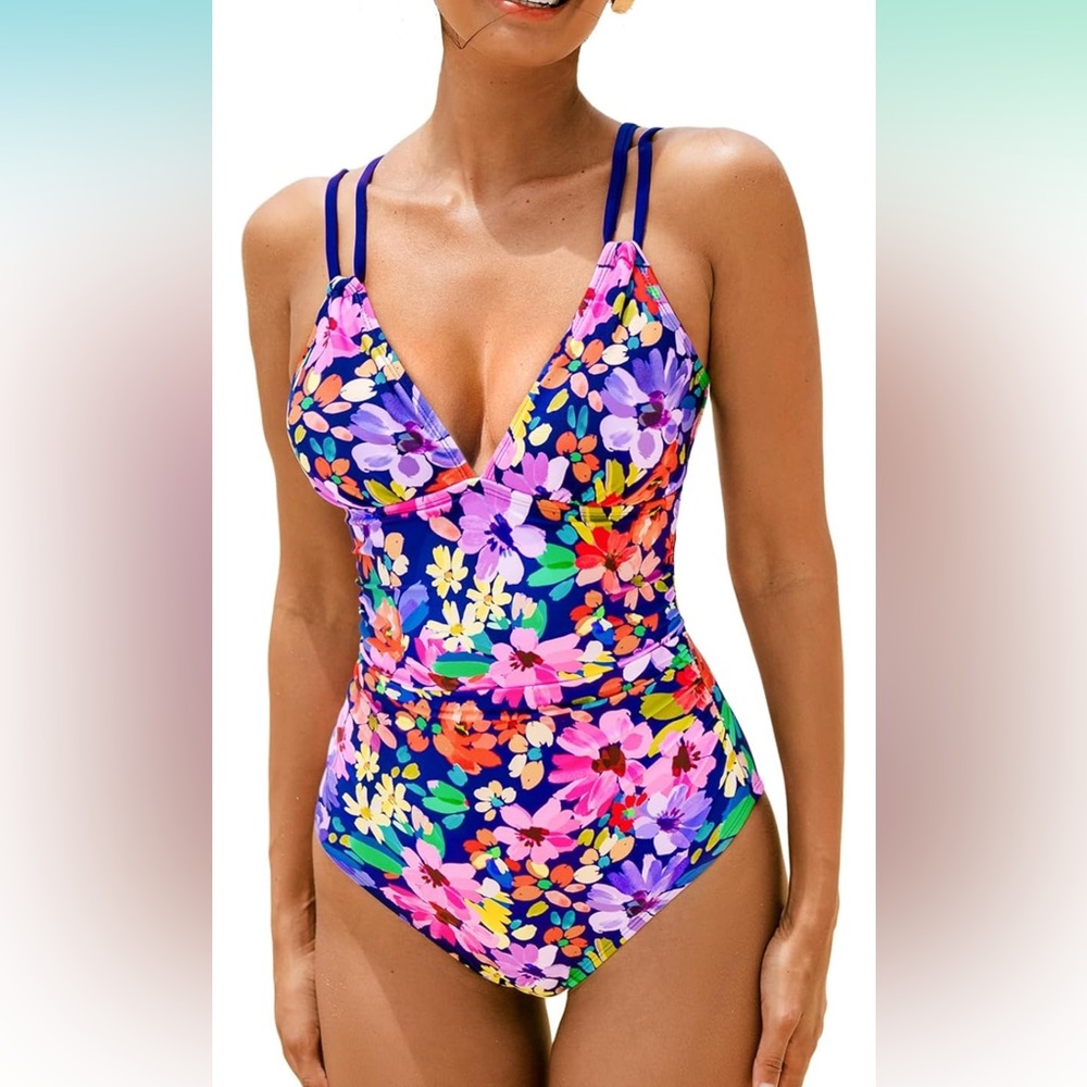 🎉HOST PICK 06/19🎉NWT CUPSHE FLORAL One Piece Swimsuit V Neck Tummy Control